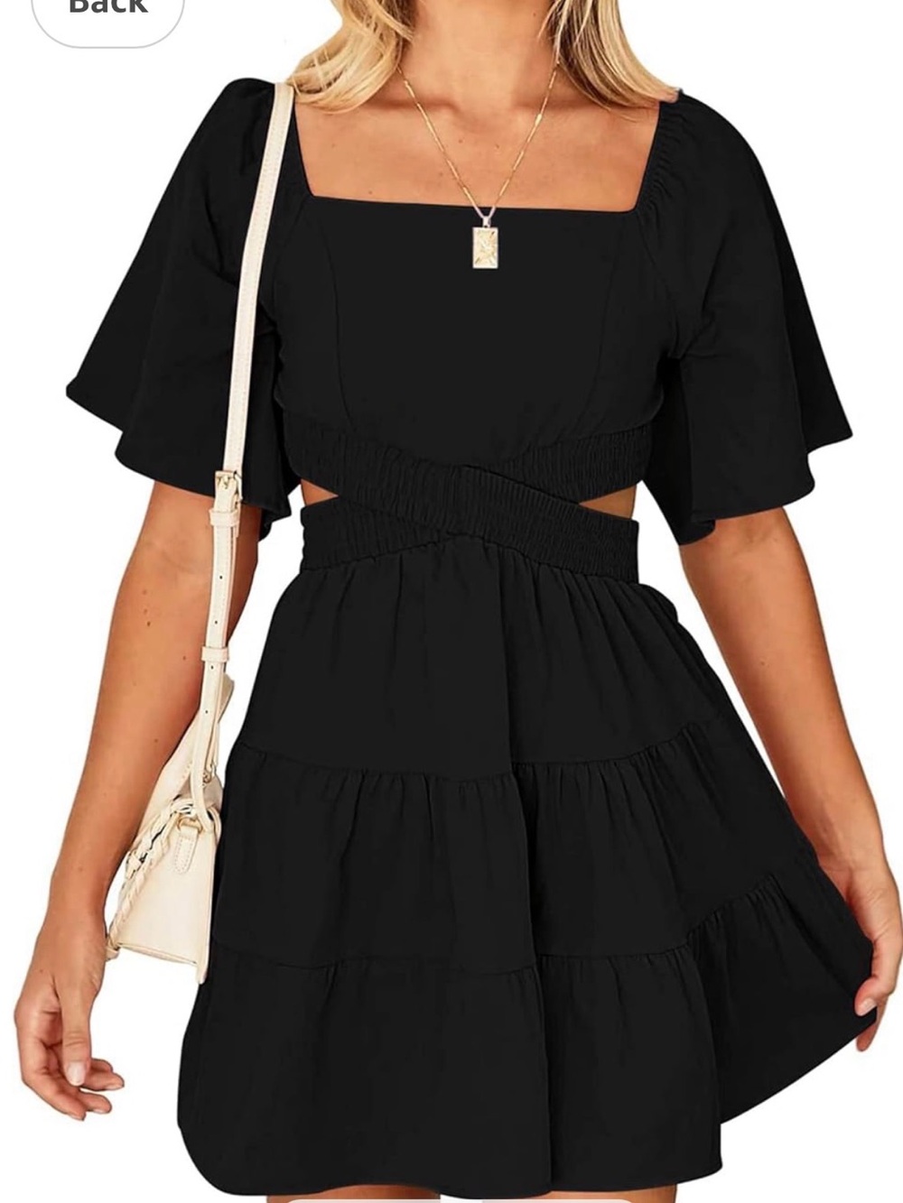 Amazon Black Cutout Square-Neck Tiered Mini Dress